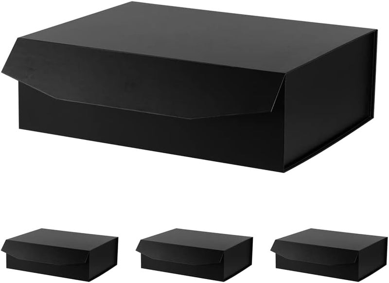 PACKGILO Black Extra Large Gift Box with Lid 4 Pcs 16.5 x 13 x 5.3 Inches, Gift Box large Black Gift Boxes for Presents Clothes Robe Wedding Dress Sweater,Reusable Foldable Bridesmaid Proposal Box（Matte） - Image 1